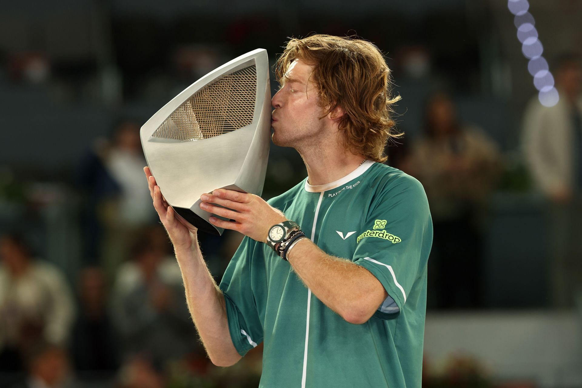 Andrey Rublev with his trophy at the 2024 Mutua Madrid Open