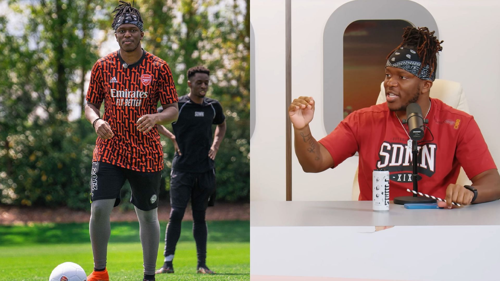 KSI reacts to Arsenal losing the Premier League title to Manchester City (image via KSI/Instagram, Side+/YouTube)