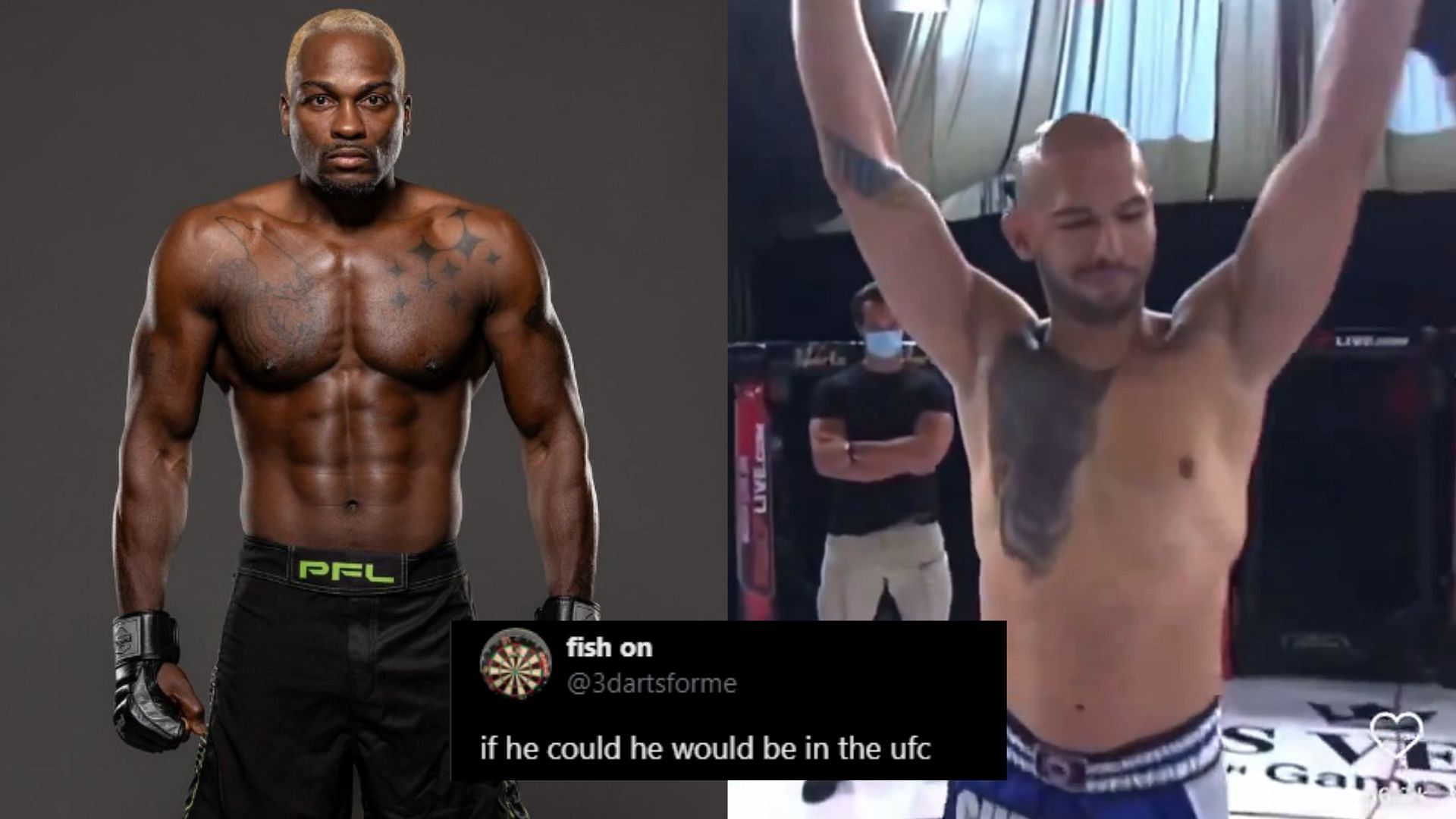 A clip of Andrew Tate (right) fighting sparks reactions from Derek Brunson (left) and fans [Images courtesy of @derekbrunson on Instagram &amp; @mmauncensored1 on X]