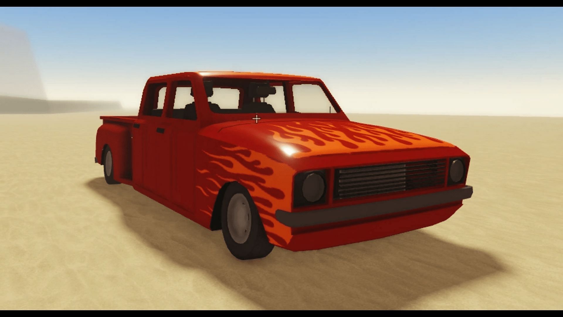 Blaze through the deserts in the Flame Truck in A Dusty Trip (Image via Roblox)