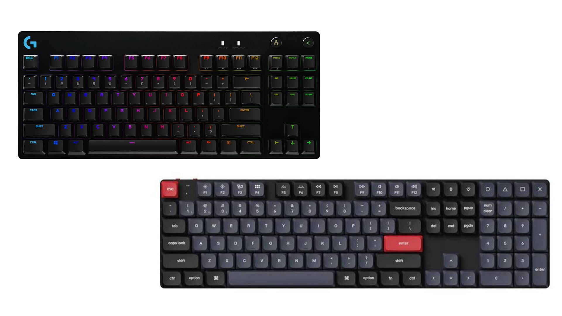 Logitech and Keychron make very affordable gaming keyboards. (Image via Logitech, Keychron)