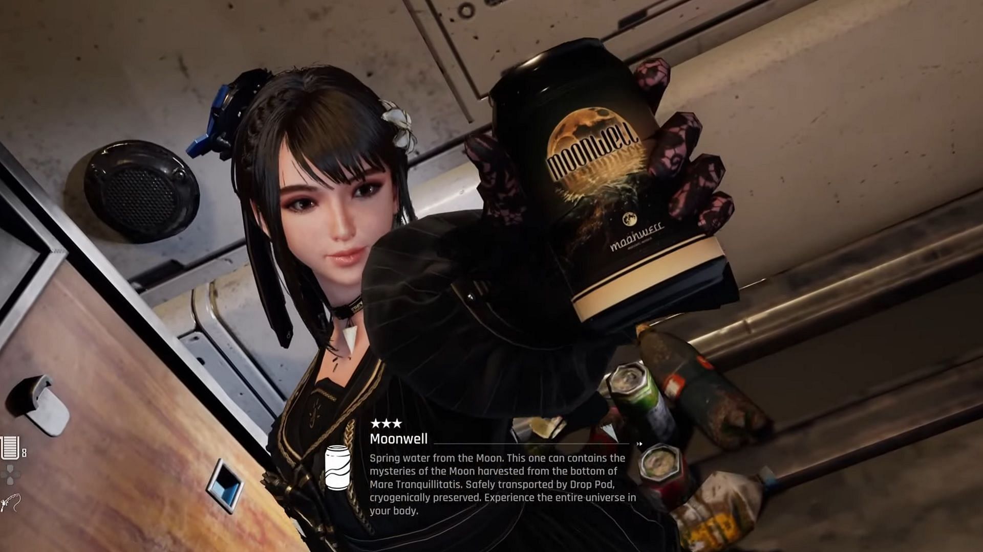 Eve&#039;s character with Can number 37 Moonwell in Stellar Blade (Image via Sony Interactive Entertainment)