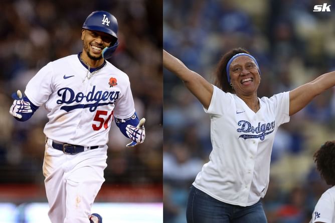 PHOTOS: Mookie Betts' mom Diana throws first pitch in bowling style for son's bobblehead night