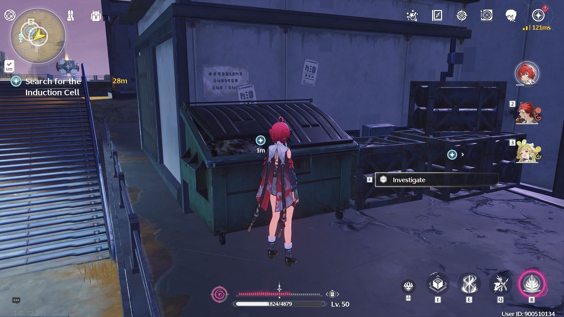 Investigate the dumpsters to find the Induction Cell (Image via Kuro Games)