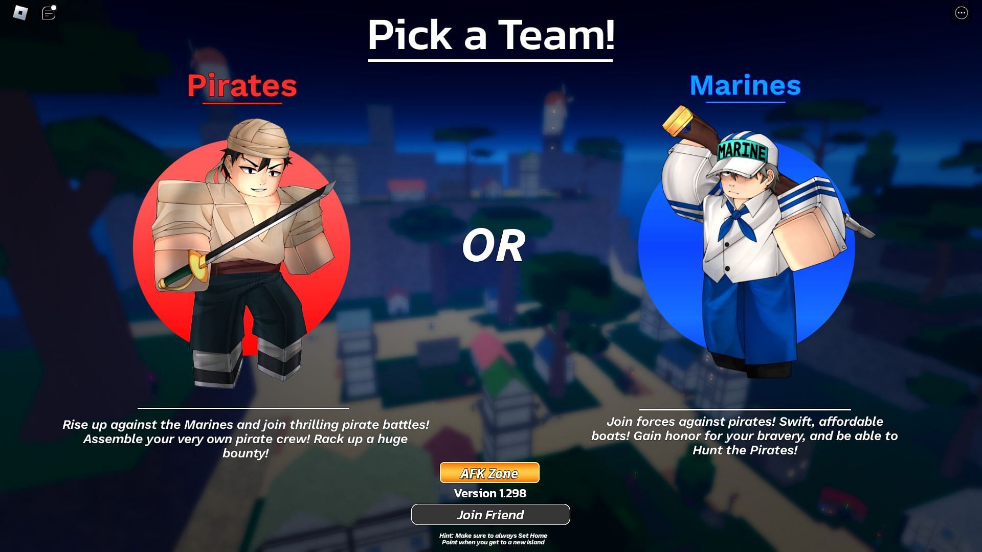 Picking a team when loading into the game (Image via Roblox)