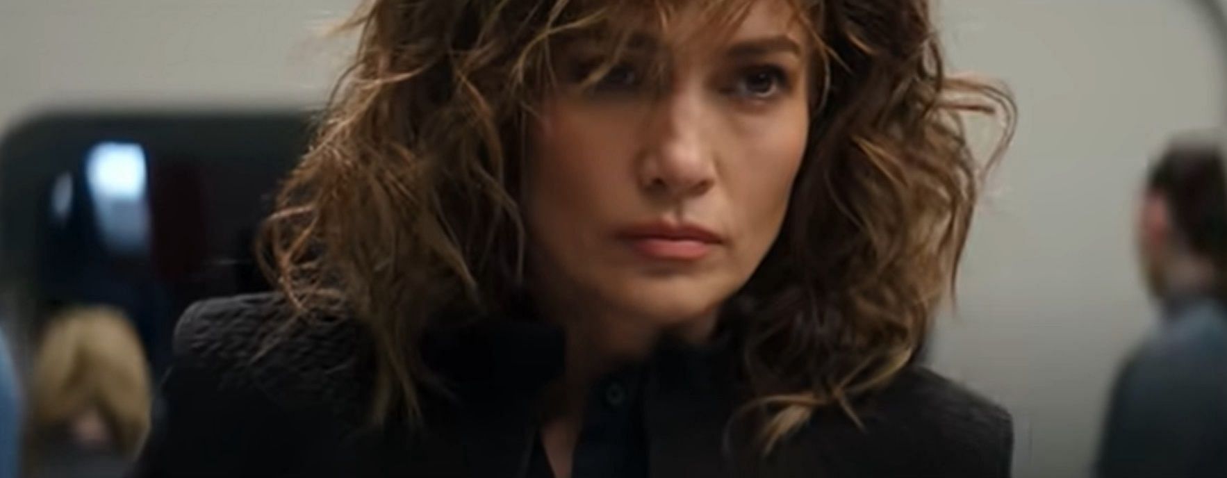 A screenshot of Jennifer Lopez from the official film trailer (Image Via Netflix, Atlas trailer, 0:11)