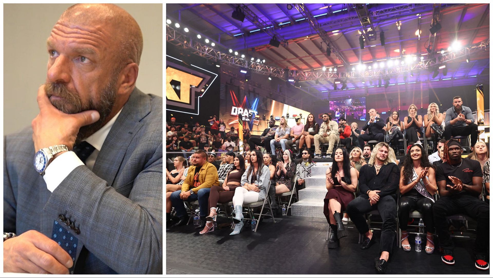 Triple H in his office at WWE HQ, the WWE NXT fans and wrestlers watch the 2024 Draft
