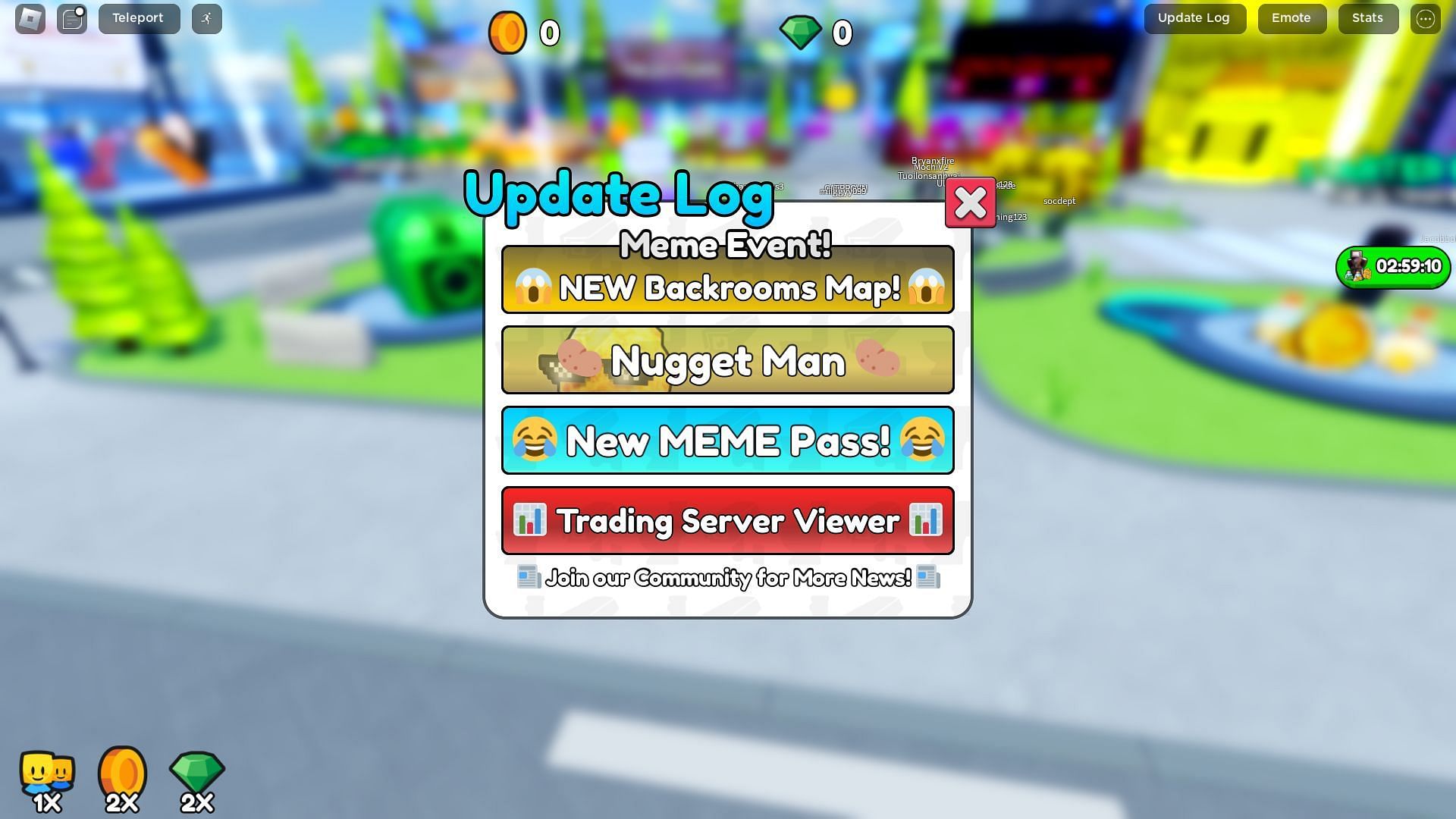 In-game update log (Image via Roblox)