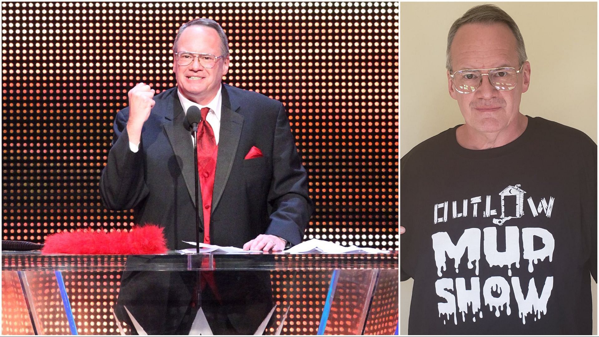 Jim Cornette inducts The R&amp;R Express into the WWE Hall of Fame, Cornette with his Outlaw Mud Show t-shirt