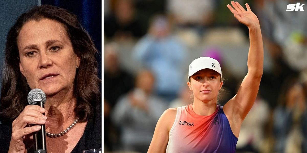 Pam Shriver (L) and Iga Swiatek. Photos: Getty