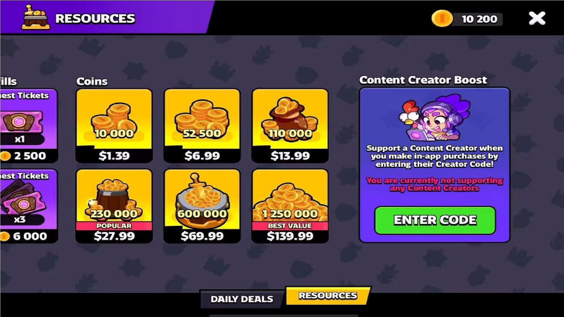 Click on Enter Code in the shop and paste your favorite creator&#039;s code there (Image via Supercell)