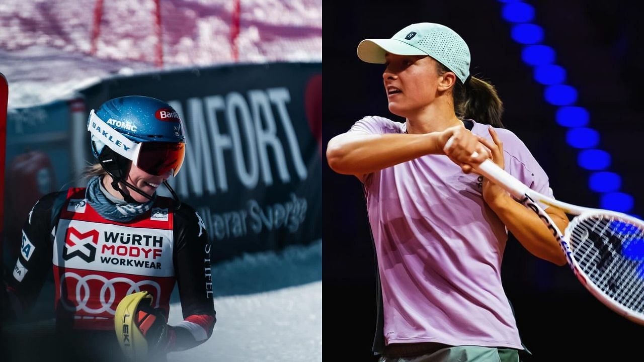 Mikaela Shiffrin reacts to Iga Swiatek