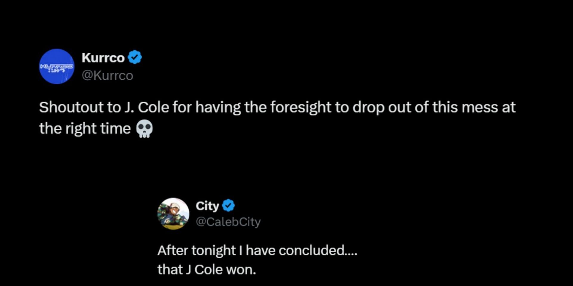 Netizens react with Cole memes to Drake and Lamar&#039;s diss battle. (Image via X/@Kurrco, @CalebCity)