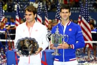 Roger Federer (L) and Novak Djokovic pictured at the 2015 US Open
