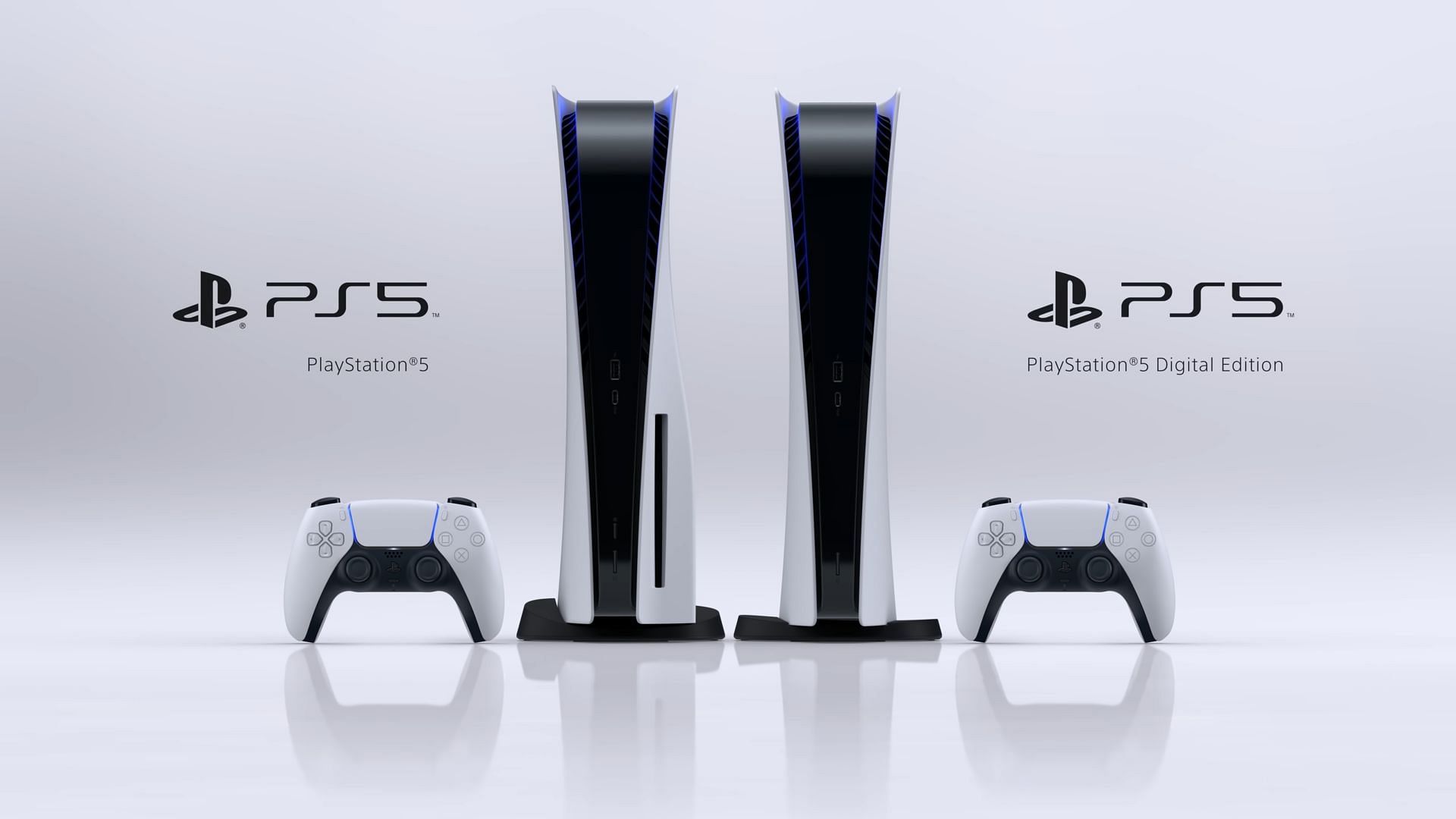 The PlayStation 5 digital console alongside the disk model (Image via Sony)