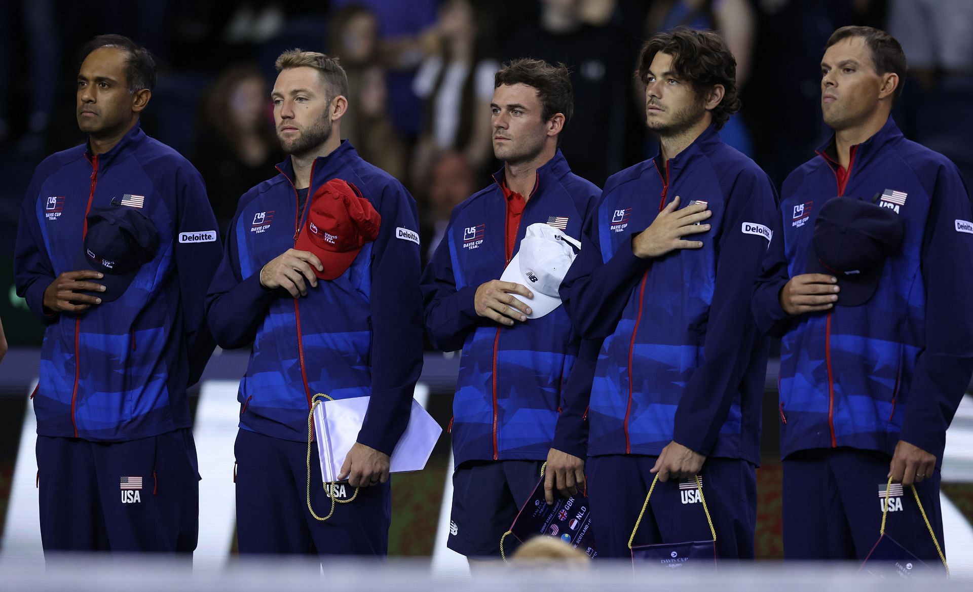 Tommy Paul and Taylor Fritz at Davis Cup 2022 with the rest of Team USA