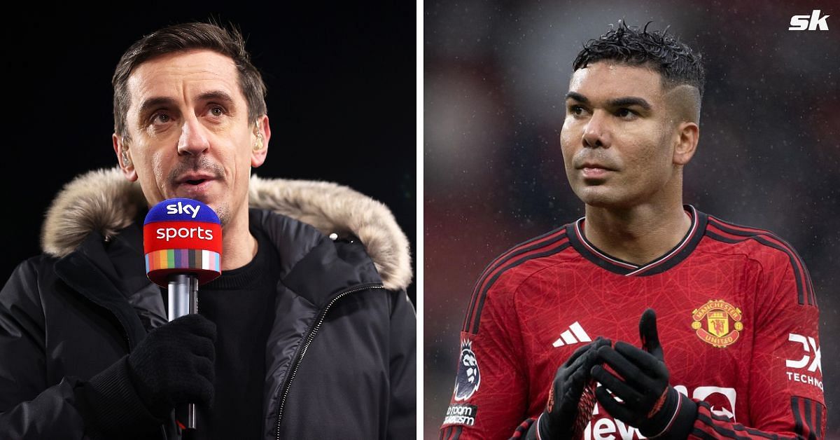 [L-to-R] Gary Neville and Casemiro.