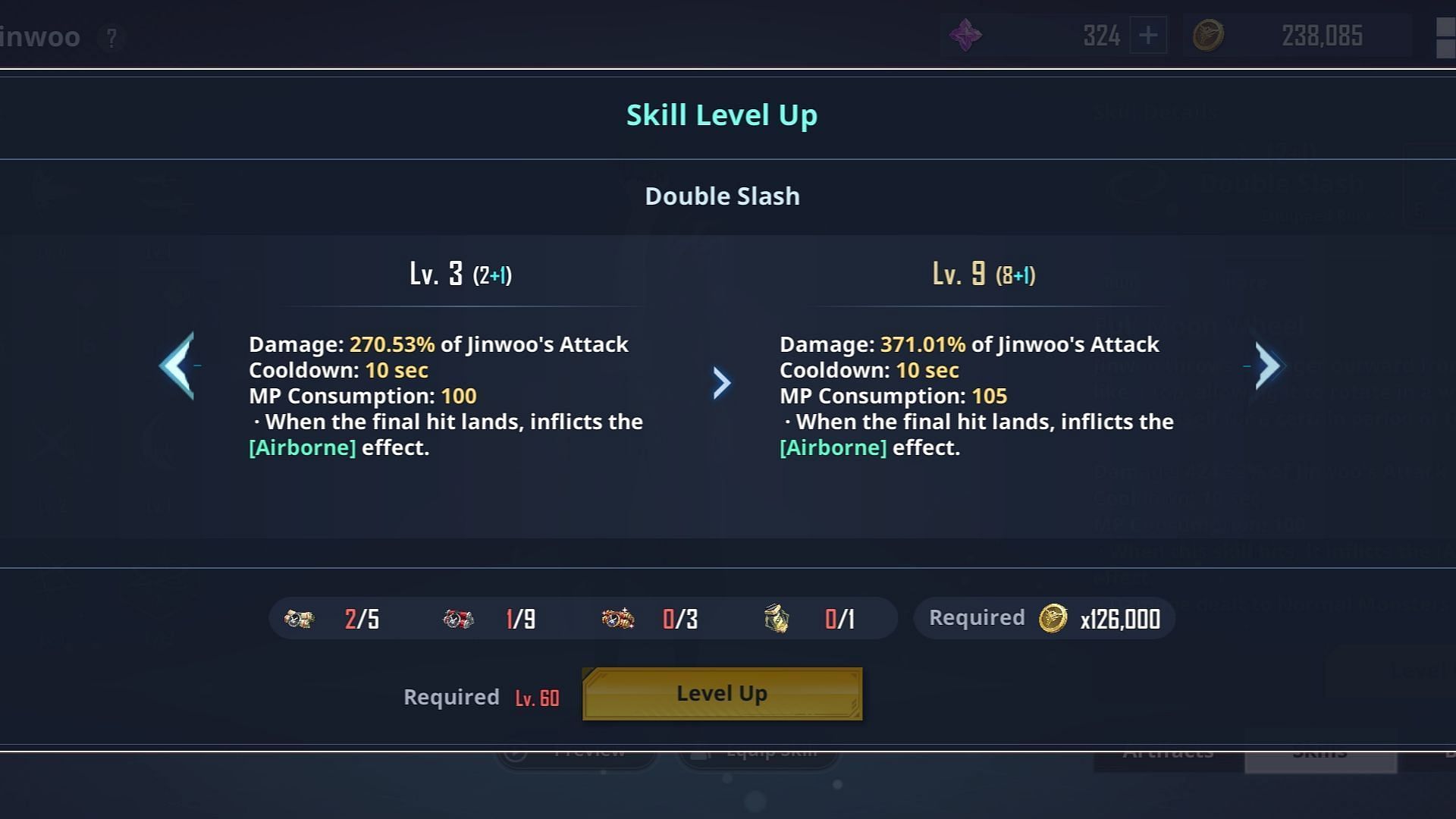 You can level up Sung Jinwoo&#039;s, his weapons&#039;, and Hunters&#039; skills with Skill Scrolls. (Image via Netmarble)