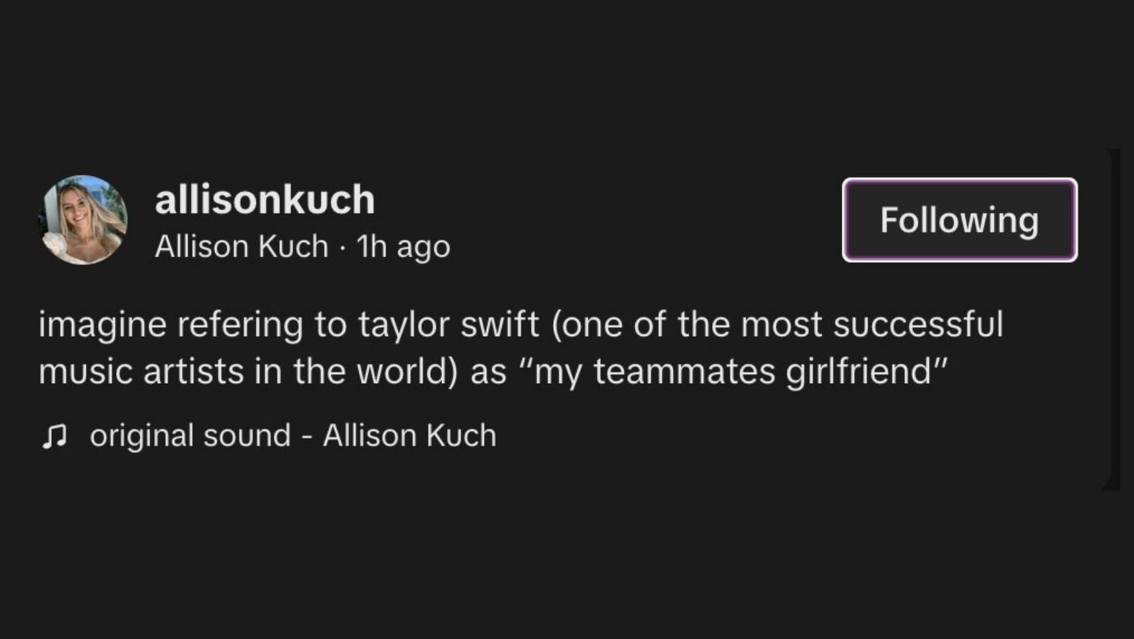 Allison Kuch&#039;s TikTok caption