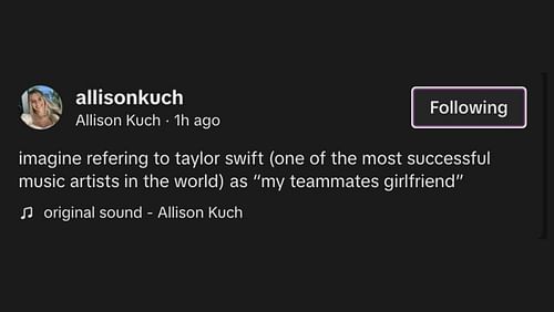 Allison Kuch's TikTok caption