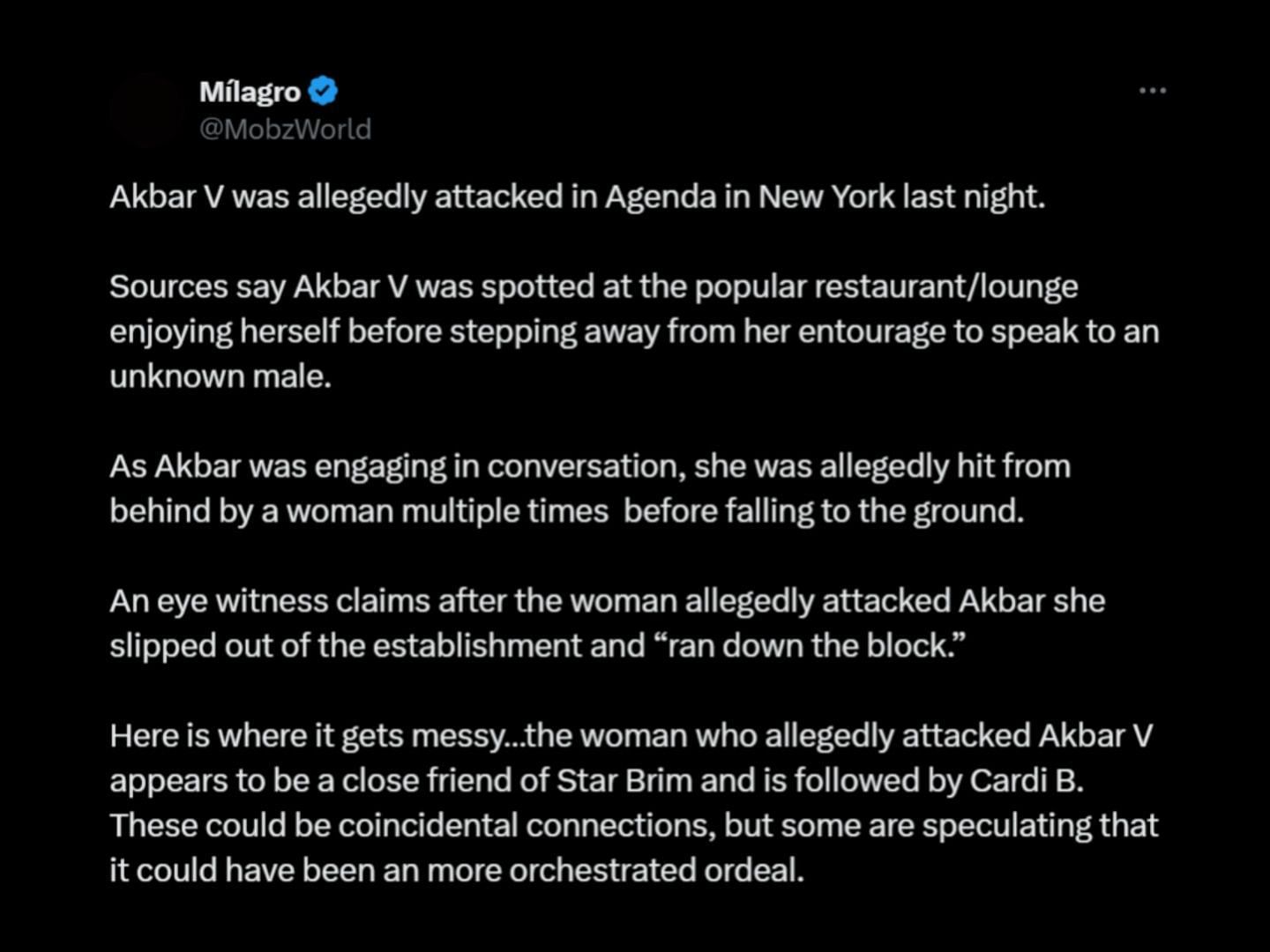 Akbar V&#039;s attacker has supposed ties with Cardi B. (Image via X/@MobzWorld)