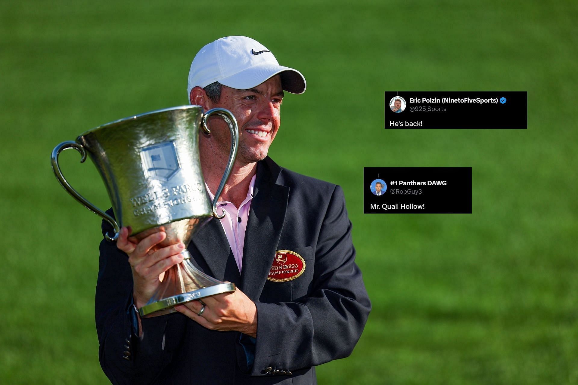Rory McIlroy poses with the trophy after winning the Wells Fargo Championship