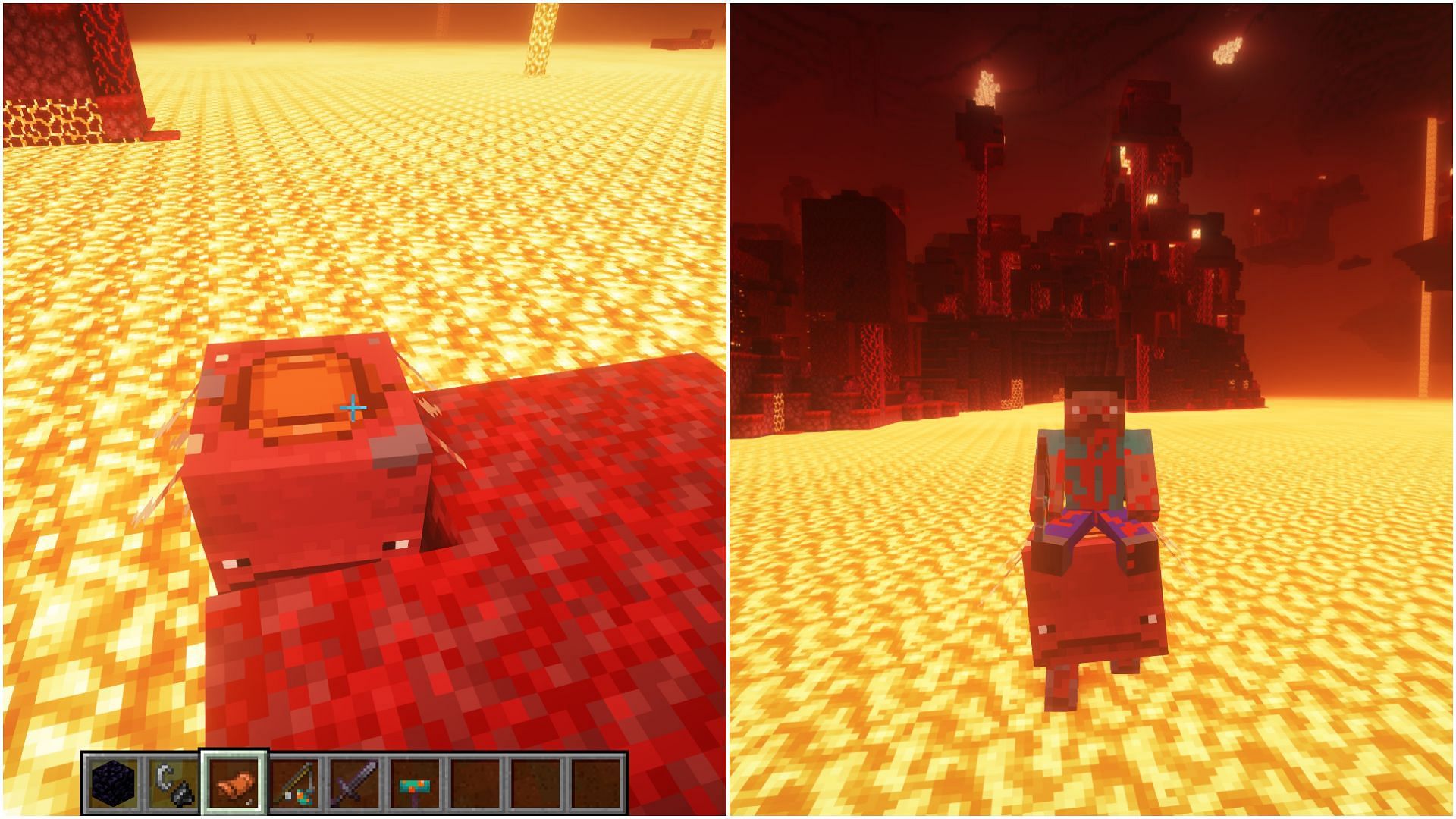 Striders are the only mob that can ride on top of lava (Image via Mojang Studios)
