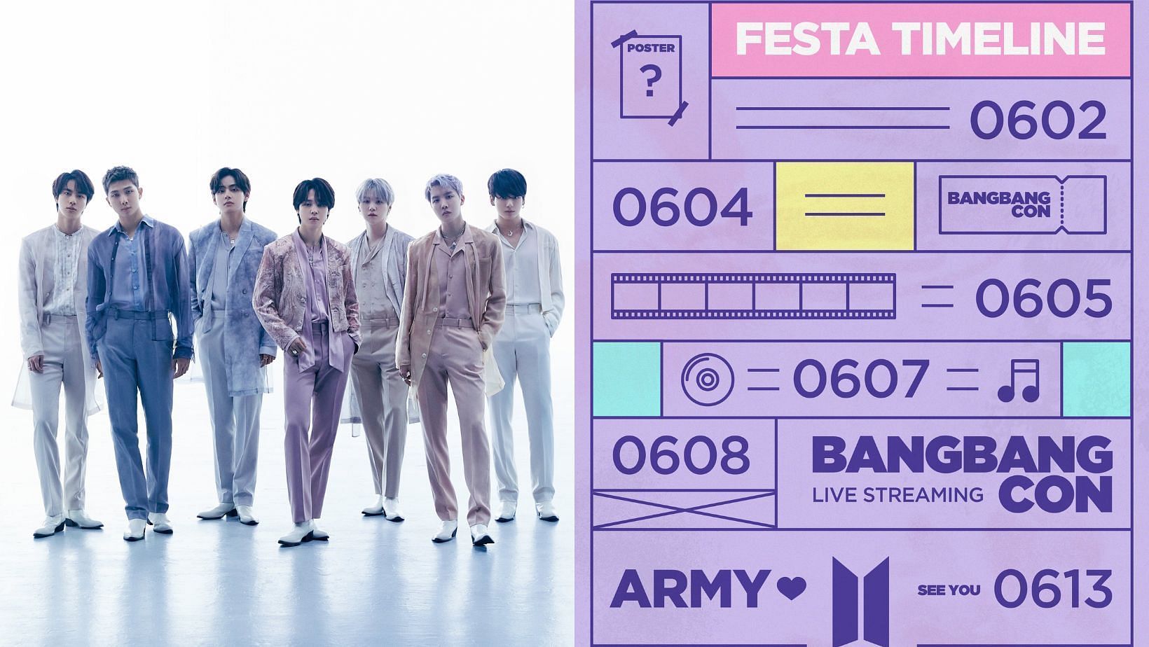 BIGHIT MUSIC drops the new BTS FESTA 2024 timeline commemorating the band&rsquo;s 11th anniversary. (Images via X/@BIGHIT_MUSIC and @bts_bighit)