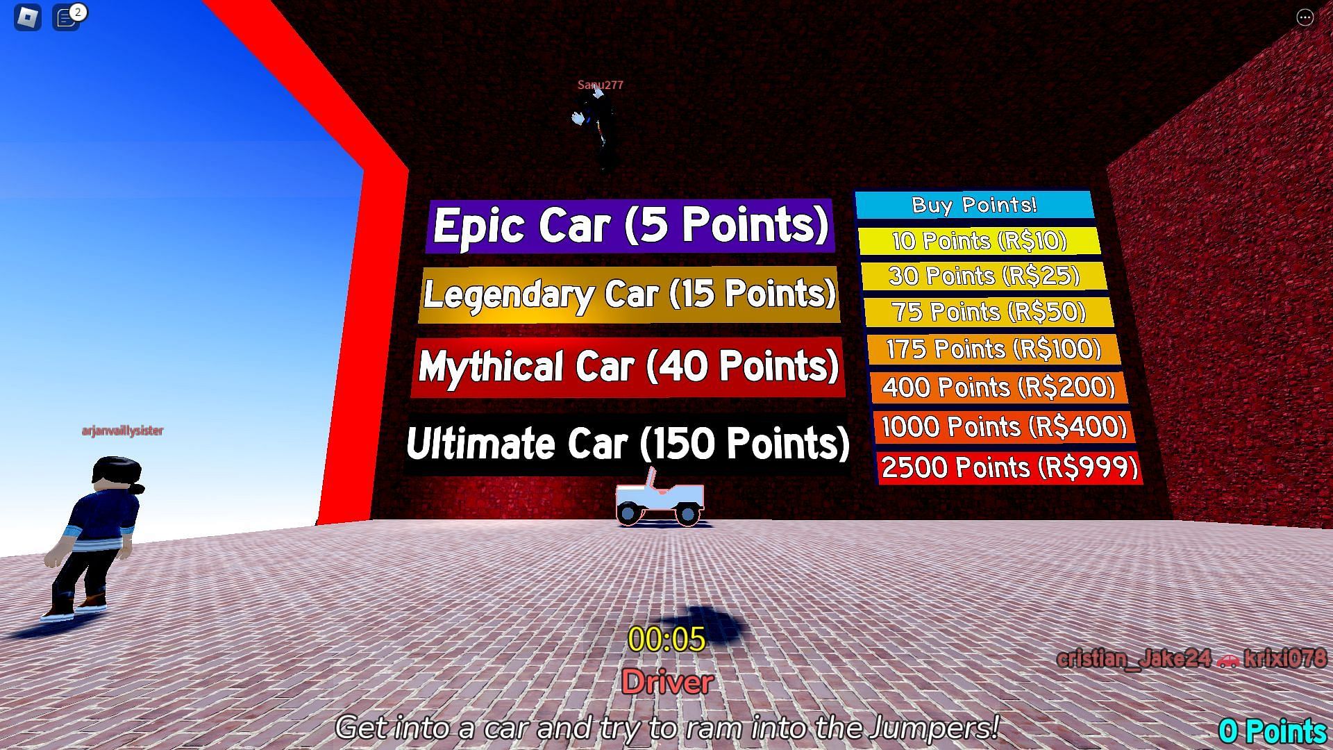 Points can be used to purchase cars as a Driver (Image via Roblox)