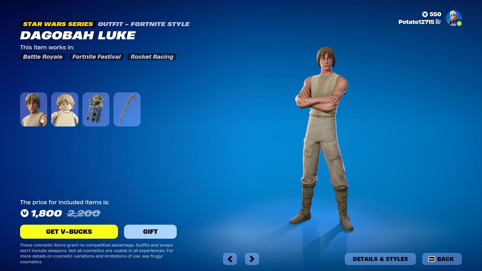 Dagobah Luke skin and Yoda are currently listed in the Item Shop (Image via Epic Games)