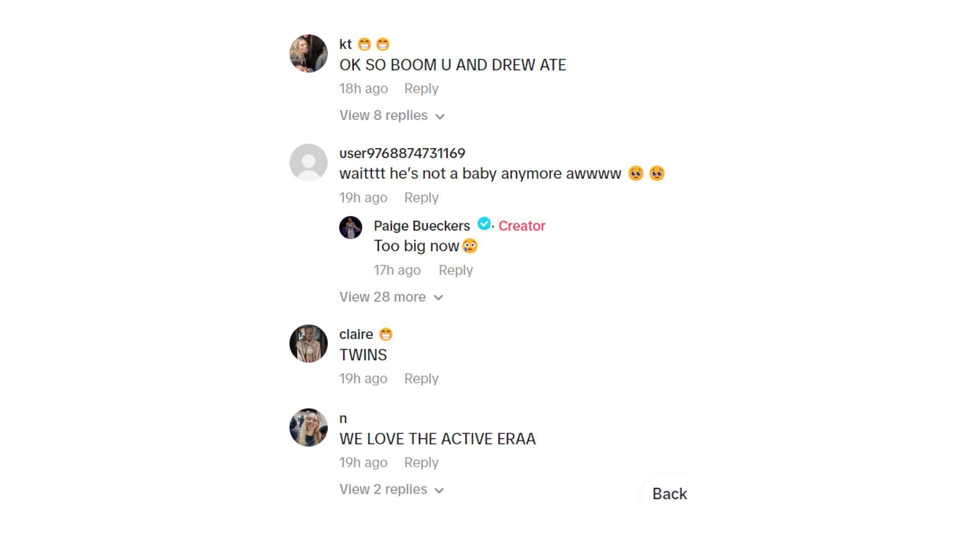 Fans commented on Bueckers&#039; TikTok video.
