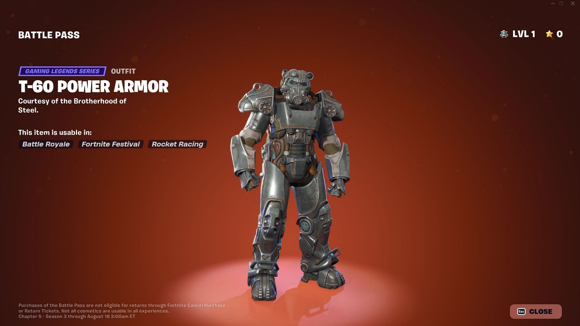 Brotherhood of Steel T-60 Power Armor (Image via Epic Games)