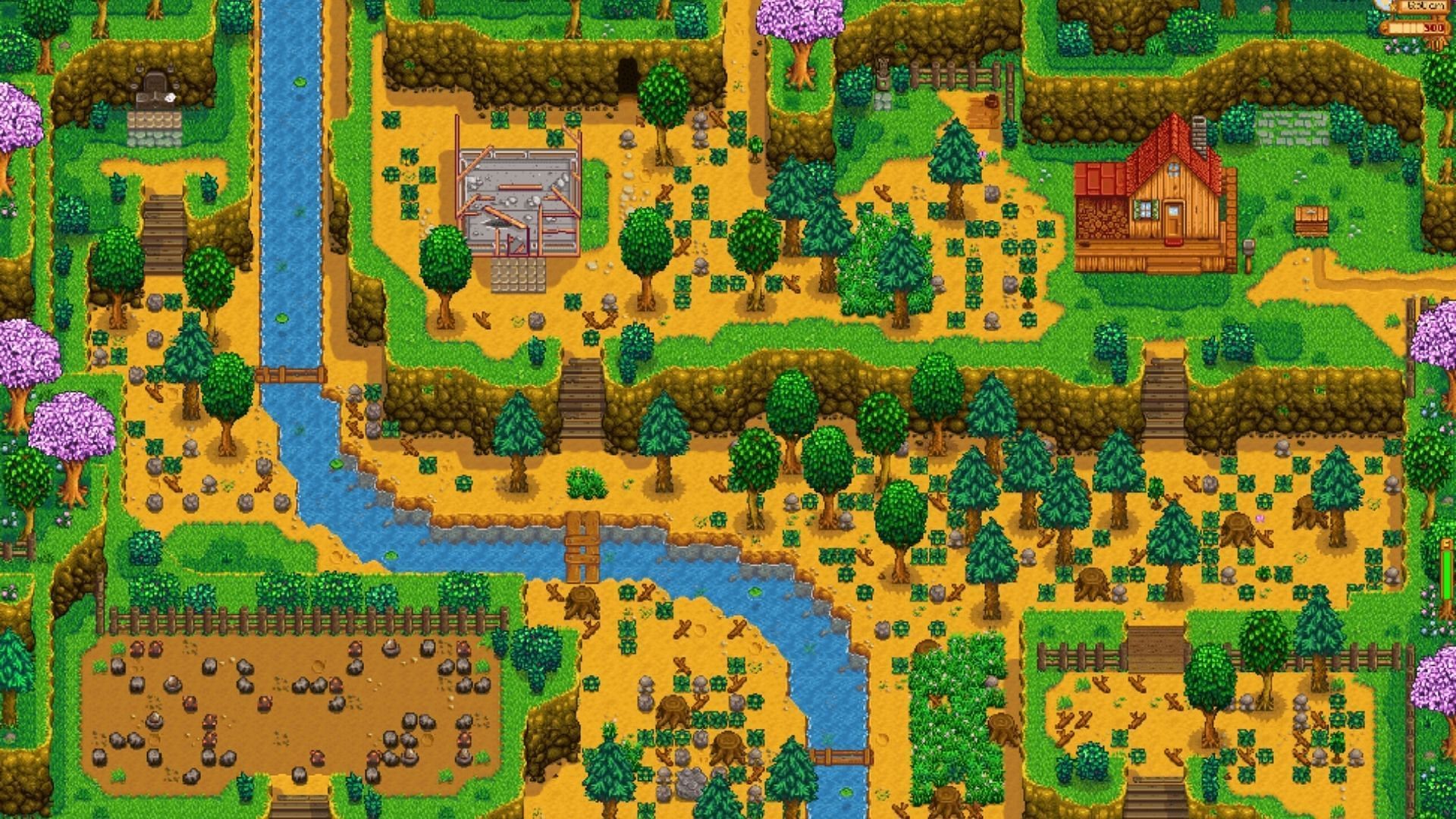 The Hill-top layout is great for mining but requires careful structure placement. (Image via ConcernedApe)