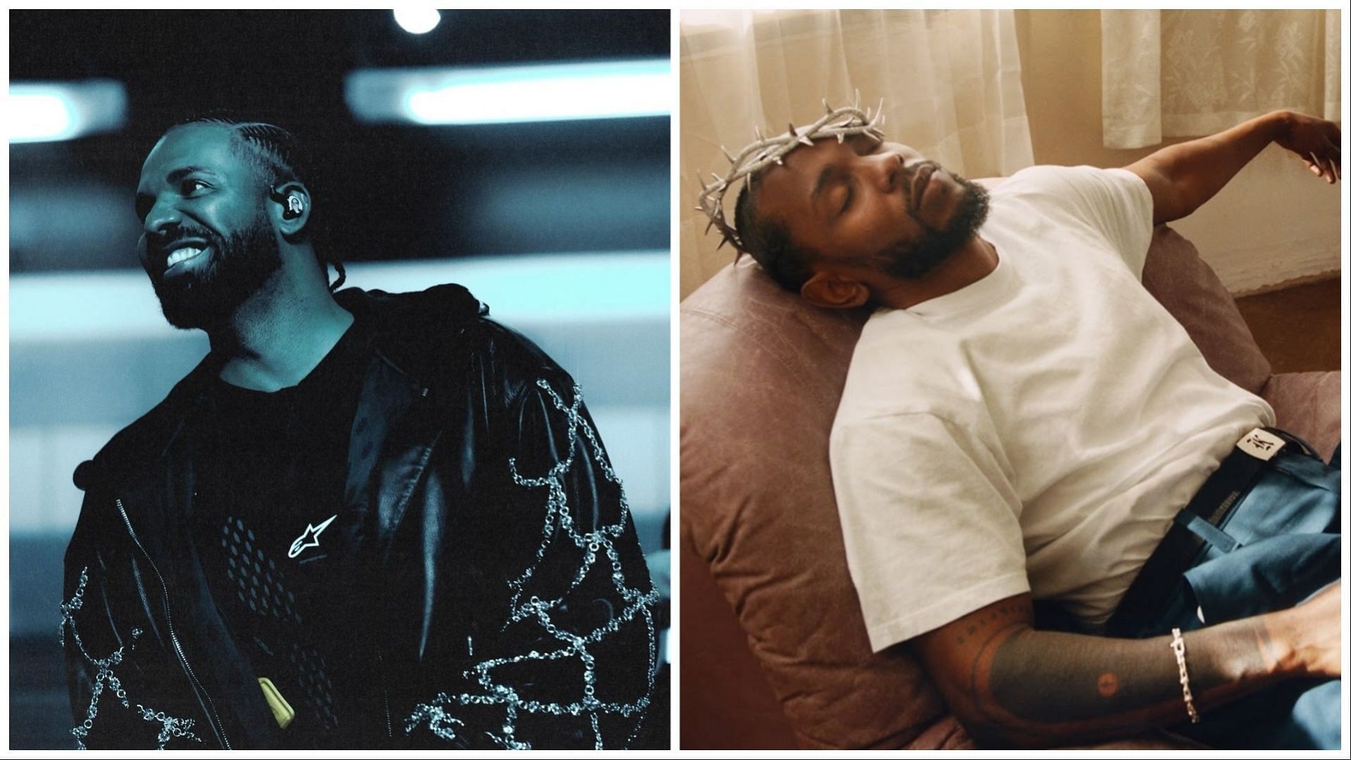 Drake and Kendrick Lamar, (Images via champagnepapi/Instagram and Kendrick Lamar/YouTube) 