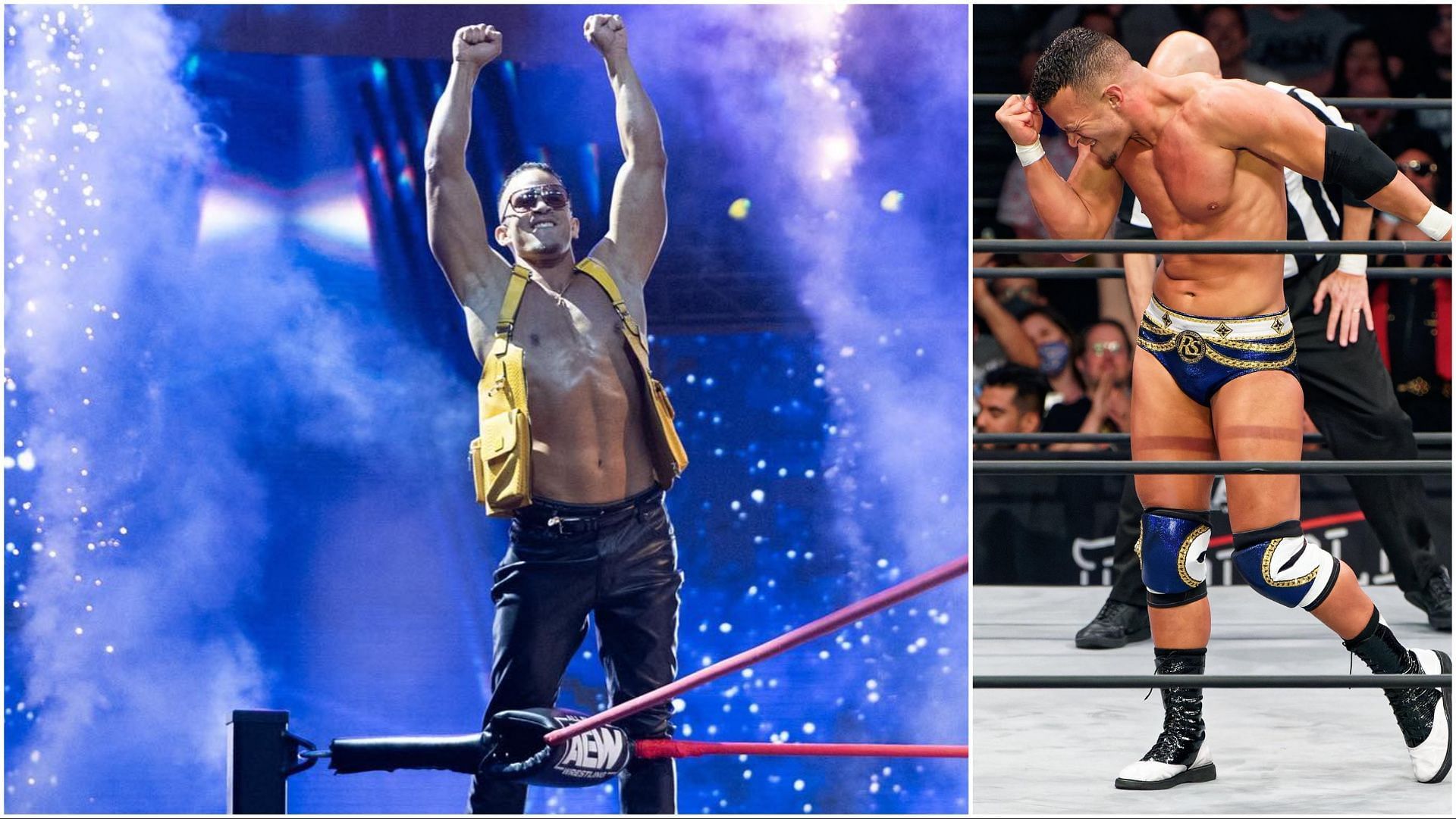 Ricky Starks poses on AEW Collision, Starks in the ring at AEW Double Or Nothing 2022