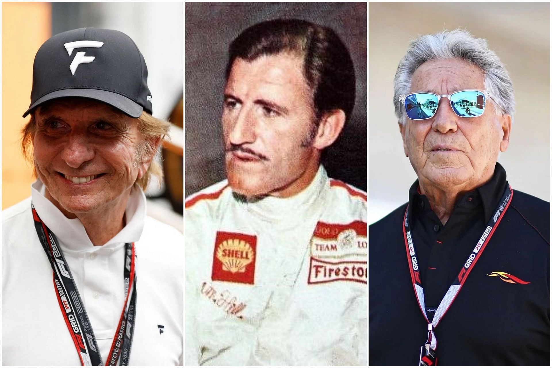 Emerson Fittipaldi (L), Graham Hill (C), and Mario Andretti (R) (Collage via Sportskeeda)