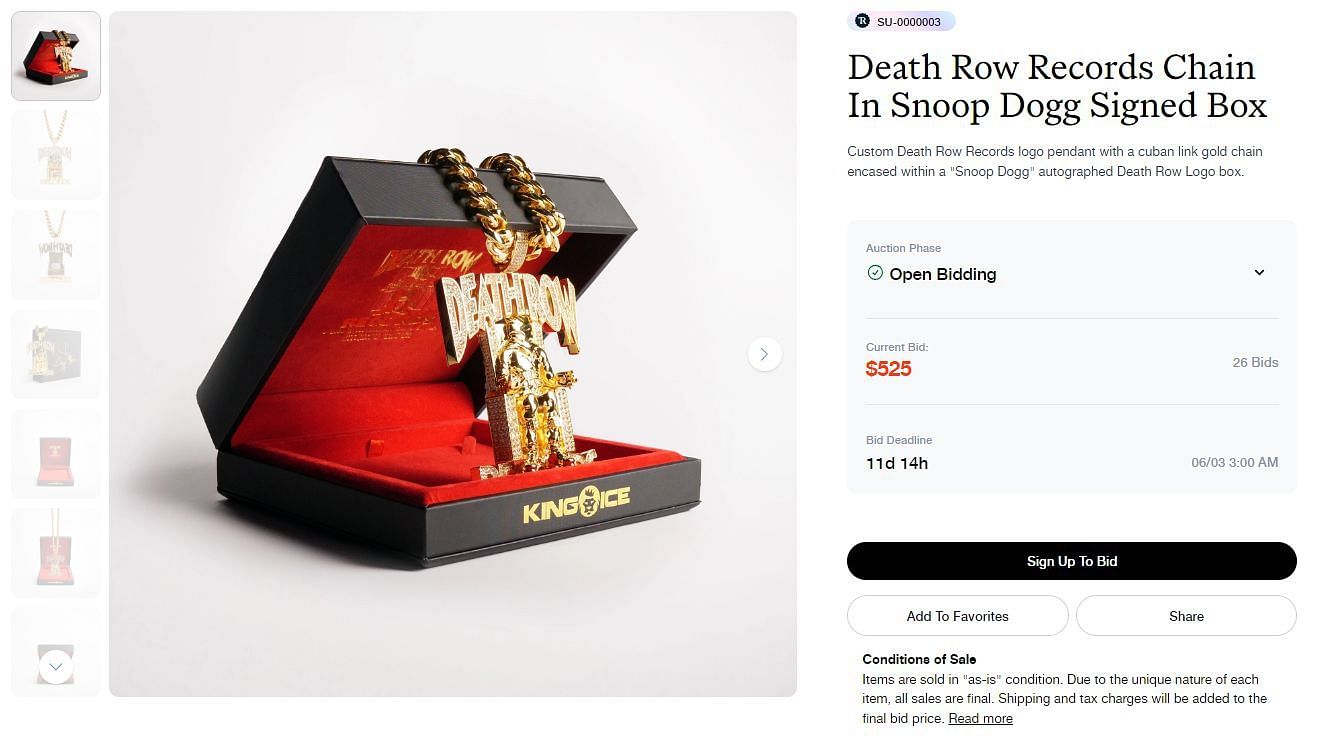 Death Row Records Chain In Snoop&#039;s Signed Box (Image via official website/@The Realest)