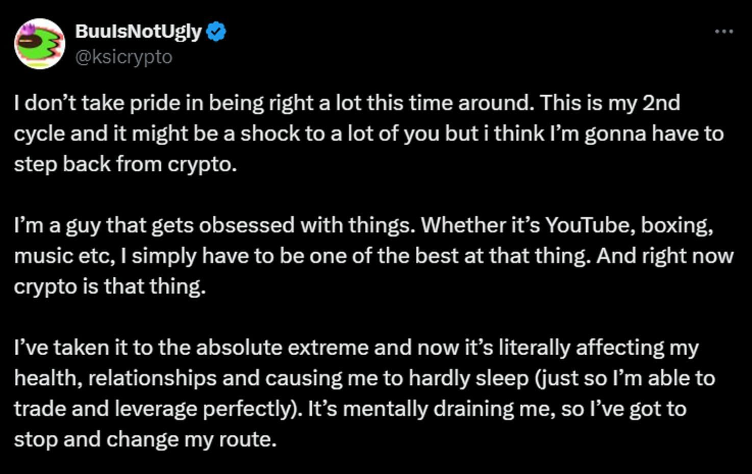 JJ speaks about potentially quitting crypto (Image via X)