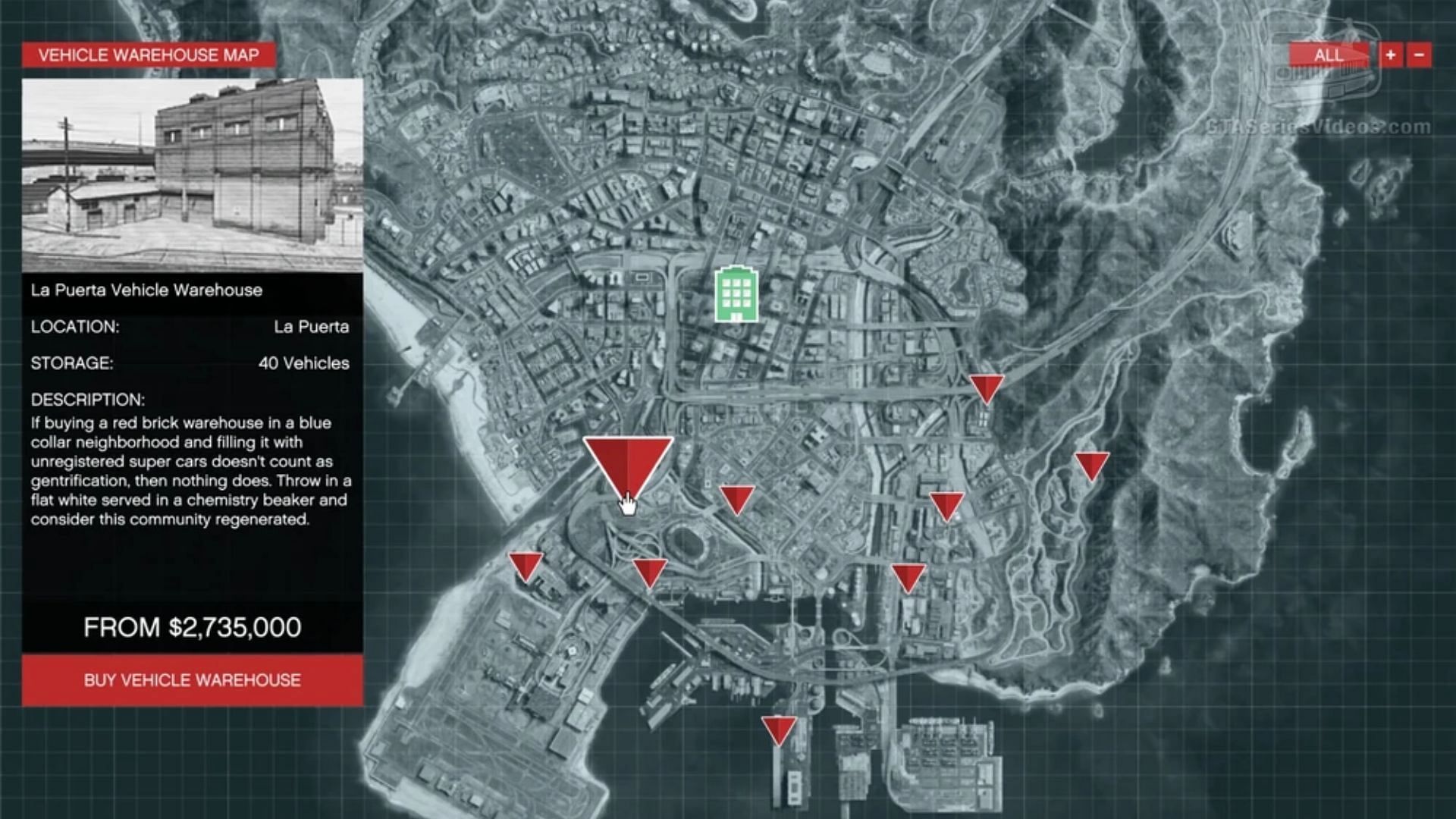 The La Puerta Vehicle Warehouse location in Grand Theft Auto Online (Image via GTA Wiki)