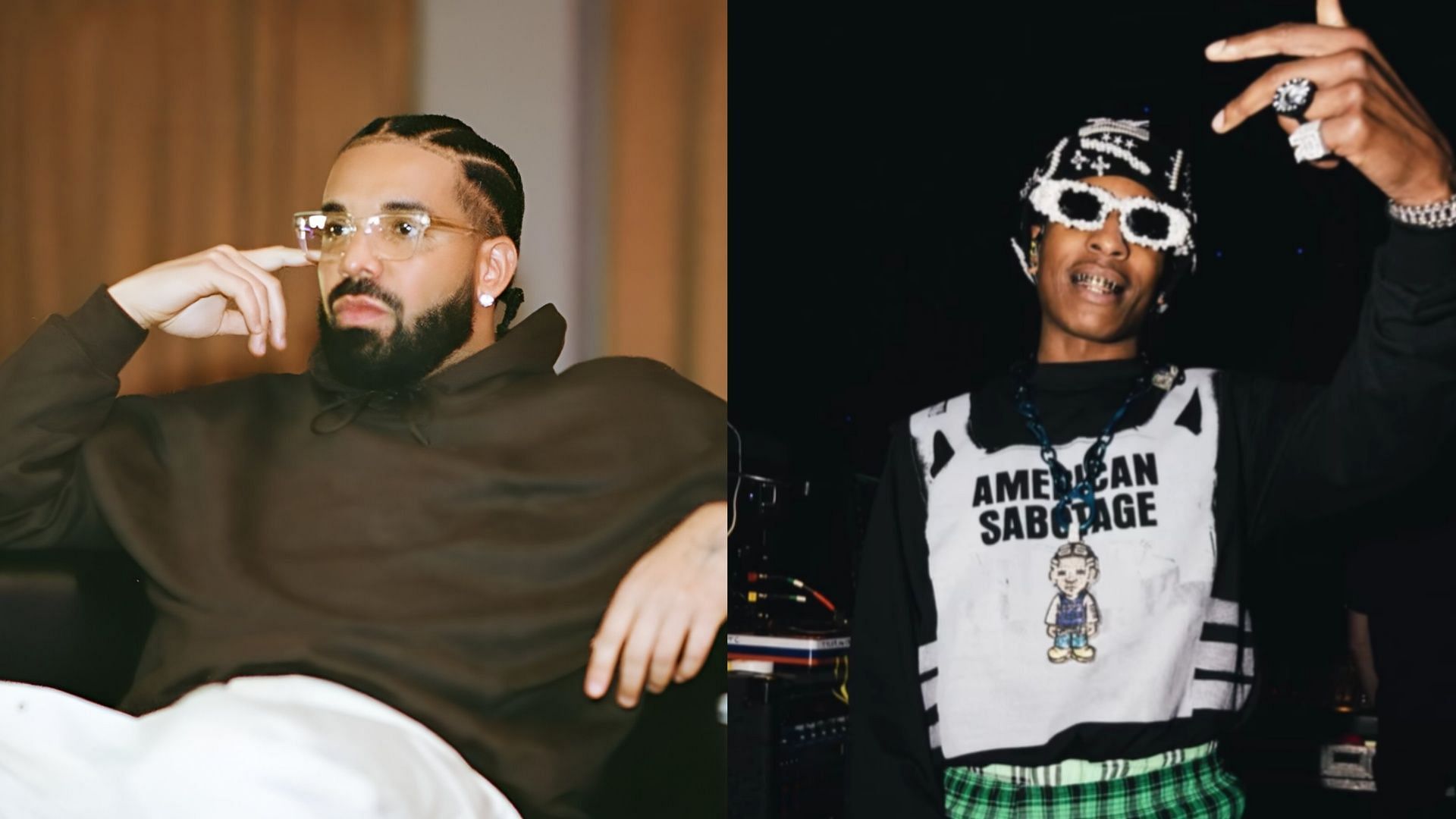 Drake mocks A$AP Rocky with possible Rihanna mentions in new diss track &quot;Family Matters&quot;. (Image via Instagram/@champagnepapi, @asaprocky)