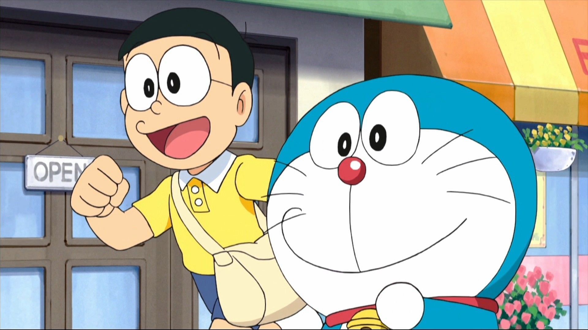 Titular robotic cat Doraemon (right) and protagonist Nobita Nobi (Image via Shin-Ei Animation)