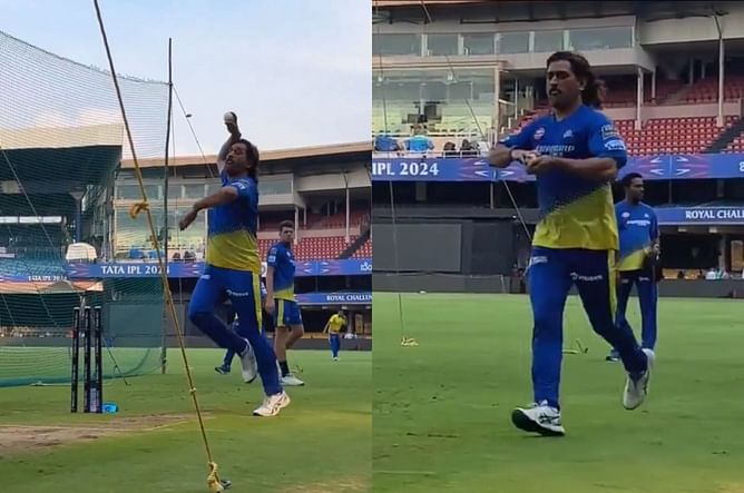 [Watch] MS Dhoni bowls in the nets at Chinnaswamy Stadium ahead of much-anticipated CSK vs RCB IPL 2024 clash
