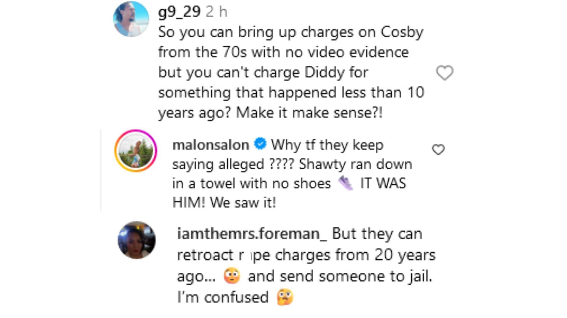 Insta users react as LA county&#039;s DA&#039;s office won&#039;t charge Combs (Image via Instagram / @g9_29 / @malonsalon / @iamthemrs.foreman_)