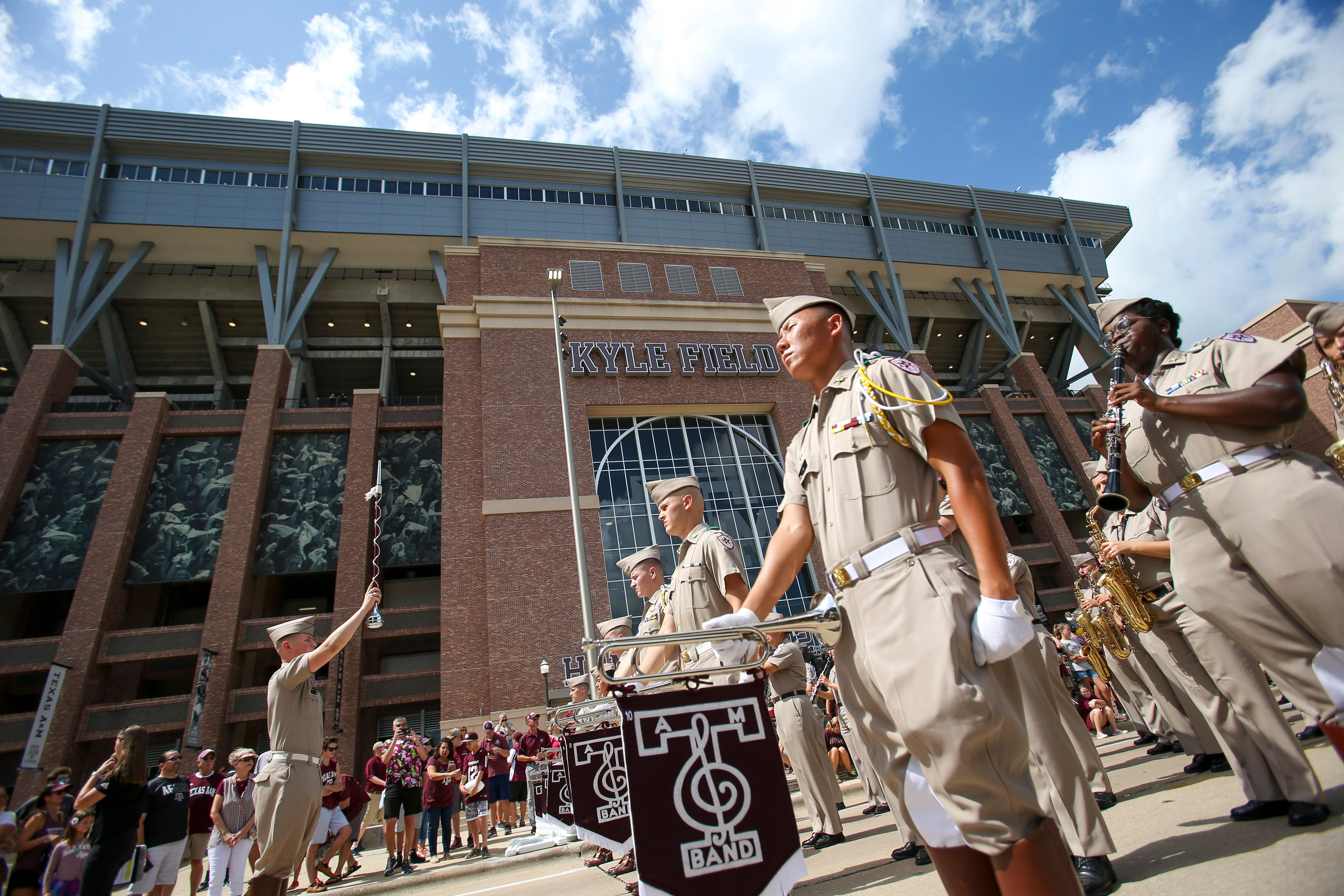 Texas A&amp;M&#039;s band outside Kyle Field.