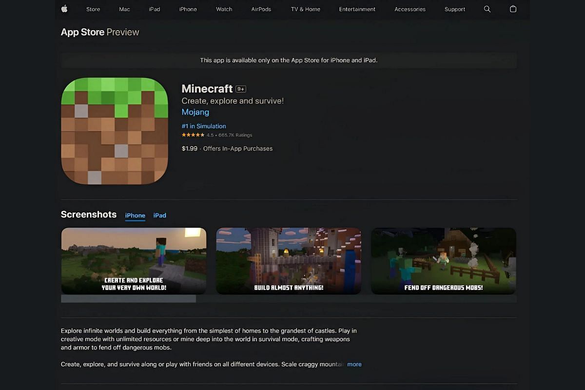 Minecraft is available at a discounted price on Apple App Store. (Image via App Store)