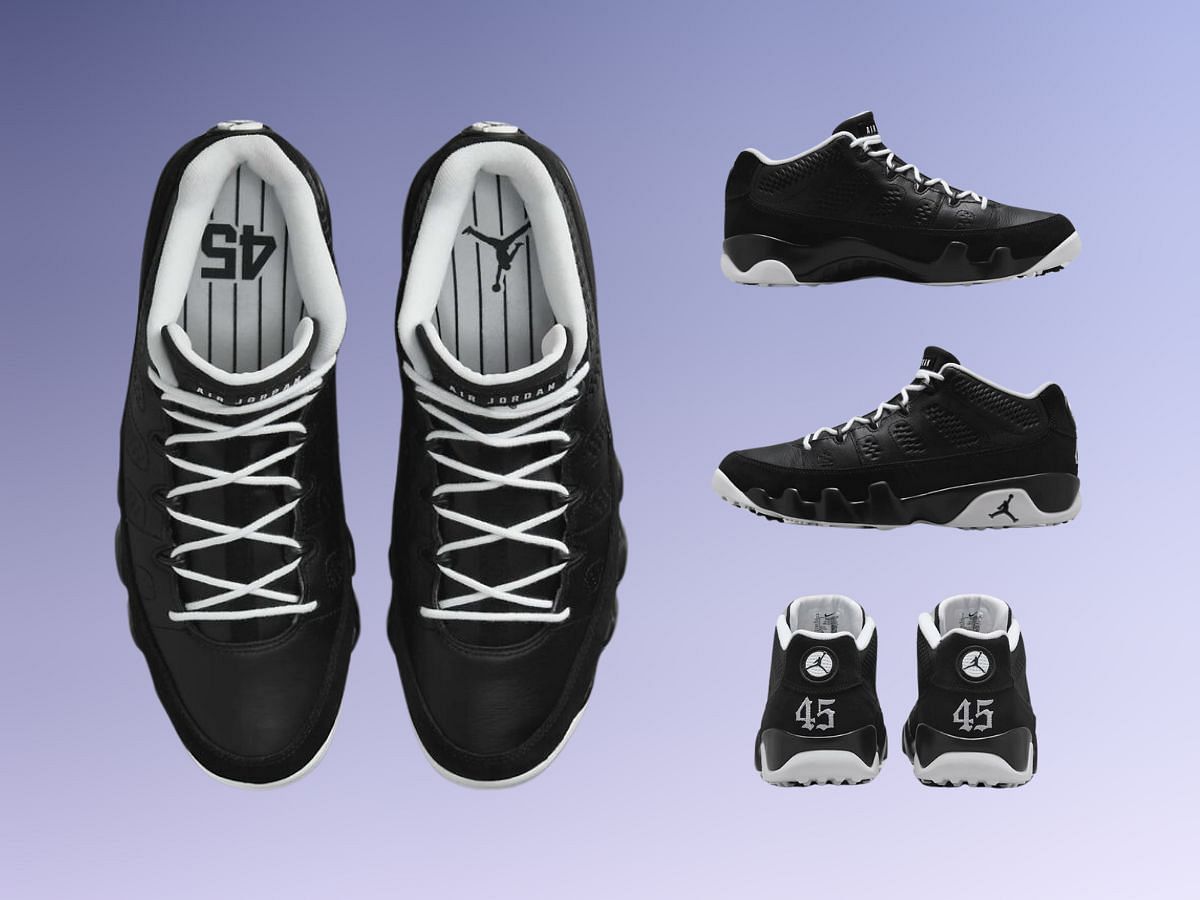 Here&#039;s a closer look at the Air Jordan 9 Golf Barons sneakers (Image via Nike) Another look at the sole units of the sneakers (Image via NikeAnother look at the sole units of the sneakers (Image via Nike)