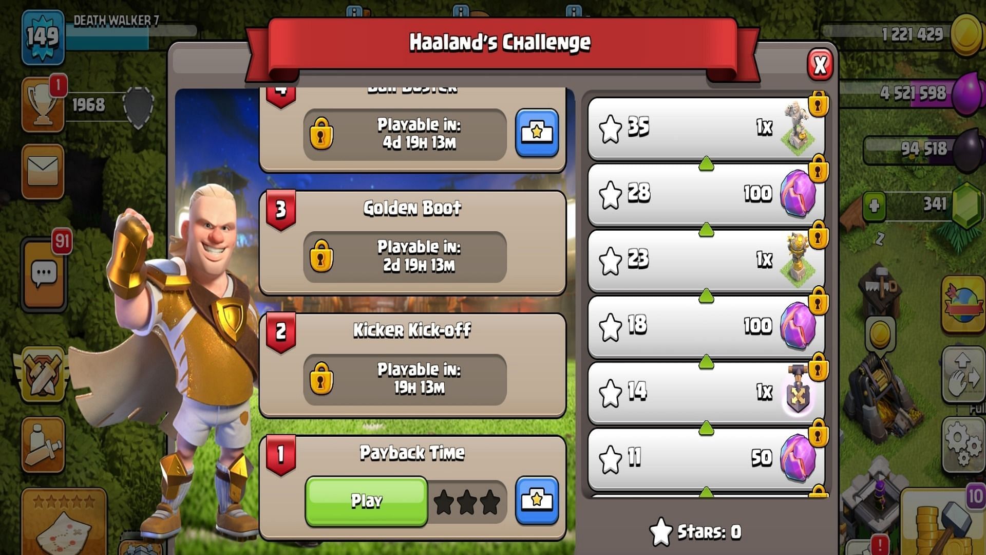 Challenges and rewards of Challenge Levels in Clash of Clans (Image via Supercell)