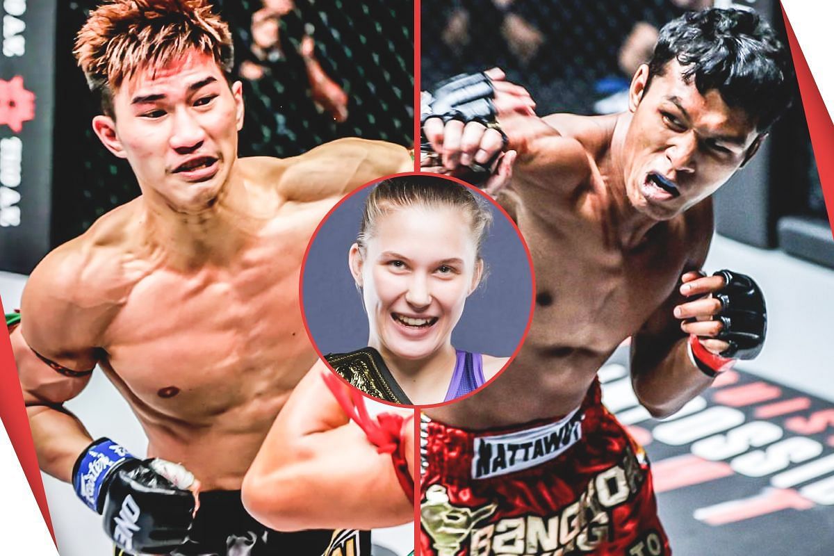 Tawanchai PK Saenchai (left) and Jo Nattawut (right) with Smilla Sundell | Image credit: ONE Championship