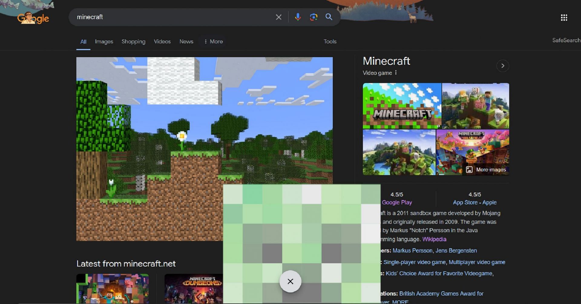 A creeper appears to reset the minigame (Image via Google/Mojang)