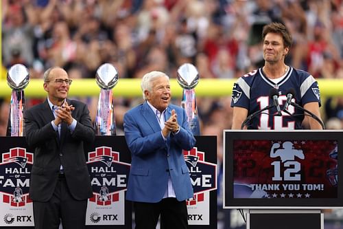 Tom Brady and Robert Kraft during Philadelphia Eagles vs. New England Patriots